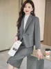 Two Piece Dress Elegant Women Formal Jacket Skirt Suit 2023 Autumn Winter Gray Pink Coffee Ladies Clothing Long Sleeve Female Blazer 2 Set