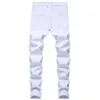 Hommes Ripped Jeans Blanc Rouge Noir Stretch Slim Fit Printemps Automne Denim Pantalon En Détresse Hip Hop Streetwear Biker Jeans Pantalon X0621247m