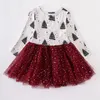 Girls Dresses Girlymax Christmas Winter Baby Milk Silk Santa Wine Tree Tutu Skirt Twirl Dress Knee Length Kids Clothing 230406