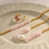 Collana orecchini set braccialetto pendente in cristallo romantico per le donne rosa signore perline in acciaio inossidabile