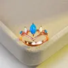 Wedding Rings Cute Female White Blue Opal Thin Ring Rose Gold Silver Color Vintage Bride Leaf Stone Engagement For Women