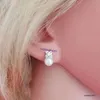 Genuine solid silver rhodium plated real natural freshwater pearl clover ear studs flower real 925 silver pearl earrings