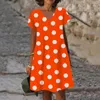 Повседневные платья дамы модное платье смены 2023 лето осень v шея с коротким рукавом в горошек 3D 3D -принте