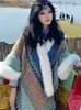 Scarves Bohemia Retro Colored Stripe Tassel Fur Collar Winter Women Scarf Thickened Warm Defend Wind Fashion Versatile Cloak Shawl