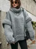 여자 스웨터 대형 스웨터 여자 가을 겨울 터틀넥 여성 빈티지 패션 따뜻한 니트 풀오버 숙녀 하이 스트리트 느슨한