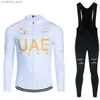 Wielertrui Sets Nieuwe Gouden Jumbo Wielertrui Team 2024 VAE Pro Bike Maillot Broek Pak Mannen Vrouwen Winter Uitwerpselen bicyc Kleding Q231107