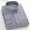 Мужские повседневные рубашки Мужская повседневная элегантная классическая рубашка из 100% хлопка Оксфордская полосатая рубашка с длинным рукавом для мужчин Модная синяя мужская элегантная одежда Легкий уход Q231106