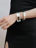 wide white black gold luxury French niche designer's irregular drop level striped bracelet with open enamel painted bracelet ring set for women girl