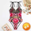 2023 New Leaperd One Piece Swimsuit Women Floral Prifle Ruffle Swimwear Tropical Summer Summer Beach Tise Hot Hot