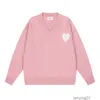 Дизайнеры Amisweater Франция Свитера Модные рубашки Ami Свитер с вышивкой в виде сердца Свободный однотонный шерстяной свитер с v-образным вырезом Wv5j