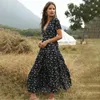 Casual jurken dames vintage maxi bloemenprint zomerjurk vrouwen slanke hoge taille knop Boheems strandvestidos vrouwelijk gewaad femcasual