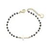 Charm Bracelets Stainless Steel Star Heart For Women Black Crystal Beads Bracelet Gold Color Link Chain Pulseras Mujer Moda