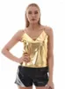 Women's Tanks Summer Sleeveless Spaghetti Strap Metallic Women Cami Tops Casual V-neck Solid Backless Holographic Tank