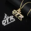 Novo Designer Mini Person One The Run OTR Letter Charm Pingente Colar com Corrente de Corda Hip Hop Mulheres Homens Completamente Pavimentada 5A Cubic Zirconia Boss Men Gift Jewelry