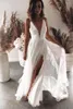 Casual Dresses Sexig Deep V Neck Women Formal Spets Backless Sleeveless White Dress Fashion Party Beach Elegant Banket Brudkläder