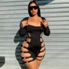 New Women's 2024 Fashion jumpsuits amp rompers New Long Sleeve U-Neck Hollow out Nightclub Bodysuit Women