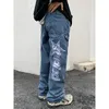 Trendy Star Print Jeans Oversize Loose Straight Leg Denim Pants pour hommes