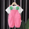 衣類セット新しい夏のベビー服スーツ子供の女の子かわいい短い袖のオーバーオール2PC/セット幼児カジュアルコスチュームキッズトラックスーツ