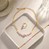 Collana orecchini set braccialetto pendente in cristallo romantico per le donne rosa signore perline in acciaio inossidabile