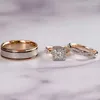 Cluster Rings 14K Rose Gold Princess Real Diamond Ring per le donne Anelli Mujer Bizuteria Gemstone Femme Jewelry Set