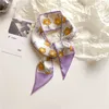 Sarongs New Spring Neckerchief Hair Bands Scarf for Women Design Ribbon Satin Silk Skinny Headscarf Lady Wrist Wrap Headware cessories P230403