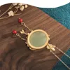 Chains Natural Stone Inlaid Orchid Pendant Classical Hanfu Women Necklace Gift