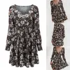 Robes décontractées imprimé floral sexy col en V à manches longues printemps été taille haute cravate robe élégante mode à lacets mini femmes