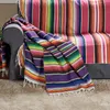 Couvertures Serape mexicaine couverture de voyage rayé arc-en-ciel tapis de plage avec gland pour lits pique-nique en plein air canapé couverture coton polaire 230406