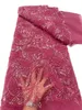 最新のアフリカンブライダルドレスフレンチスパンコールレースチュールネットファブリックビーズ刺繍5ヤード女性高品質の縫製イブニングクロスDIY素材ナイジェリアKY-3070