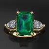 حلقات للنساء مجوهرات Solitaire Green للنساء الأحجار الكريمة الزمردية النقية في مزاج نبيل الذهب 14K مع أحجام الصناديق من 6 إلى 10