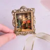 Decoratieve beeldjes Objecten Pophouse Miniatuur Vintage PO -frame Tabletop Display Foto meubels Home Decor Goud retro rechthoek