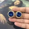 Stud Earrings Lovely Heart Geometric Round Rhinestone Blue Pink Drop Jewelry