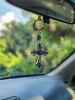 Sleutelhangers Lanyards L Lucky Evil Eye Auto Hangende Ornament Sleutelhanger Sier Cross W/Blauwe Kristallen Steentjes Blauw Wit Zwart Hars Ogen Be Amcdh