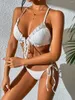 Bikini damskie bikini w 2023 r. Solid kolorowy składa koronki bez pleców seksowne stroje kąpielowe podzielone bikine brasileiro micro