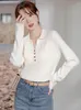 Women's T Shirts BOBOKATEER Knitwear Top Women V Neck Collared Buttons Tshirts Long Sleeve Tops Femme Camiseta Mujer Fitted Casual Knit Tee