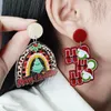 Noel Charm Stud Küpe Kadınlar için Kırmızı Yeşil Moda Geometrik Tasarım Hindistan Cevizi Ağacı Kalp Hohoho Mektubu Grinch Noel Baba Drop Dungle Yeni Yıl Noel Mücevher Hediye