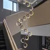 Chandelier Crystal Ring Aluminum Villa Spiral Staircase Living Room Decorative Lamp Family Lighting Modern Led Luster