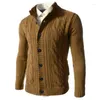 Sweaters voor heren gevlochten Cardigan Sweater Men Elastische knop Placket Heren gebreide jas Veek Kraag