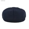 Berets Botvela Wool Tweed Navy Blue Herringbone Newsboy Cap Men 8-Quarter Paner Cabbie Flat Caps Women Driver Beret Hatl231106