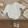 Rompers VISgogo Baby Spring Fall Romper Cute Bear Embroidery Long Sleeve Front Pocket Jumpsuit Girl Boys Casual Clothes 230406