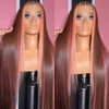 Sex Massagerbrazilian Highlight Pink Brown Straight spetsstängning peruker mänskligt hår för svarta kvinnor transparent 13x4 rak syntetisk spets frontal peruk