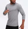 lu Hommes Yoga Outfit Sport T-shirt à manches longues Mens Sport Style Col bouton Chemise Formation Fitness Vêtements Élastique Séchage rapide Wear fashion 265