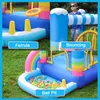 Uppblåsningsbart studshopp Hoppande slott Playhouse for Kids Toddlers utomhus inomhusparty med bollgrop Blow Up Jumper Rainbow Theme Bouncer Combo Small Toys