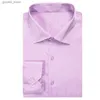 Мужские повседневные рубашки Hi-Tie Светло-сиреневые фиолетовые шелковые атласные мужские рубашки с виндзорским воротником с длинным рукавом Социальный костюм Рубашка для мужского свадебного подарка Q231106