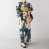 Roupas étnicas Mulheres Tradicionais Japonesas Kimono Imprimir Mangas Compridas Yukata Retro Performance Vestido Traje Algodão Turista Po163cm Roupas
