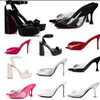 Summer Brand Woman Designer Sandals Red High Heel Me Dolly Movida Sabina Shoes Degramule Strass Patent Läder Öppen Toe Mules Slide Slipper Slip On