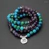 Strand Fashion Women Armband Phoenix Lapis Lazuli With Lotus Om Buddha Charm Yoga 108 Mala Necklace Drop