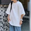 T-shirt da uomo T-shirt oversize tinta unita Waffle manica corta T-shirt girocollo allentata Abbigliamento moda coreana Hip Hop Nero Bianco Grigio