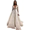 Berta A Line Wedding Dress Appliques Plunging V Neck Vintage Wedding Dresses vestidos de novia Illusion Long Sleeves designer bridal gowns
