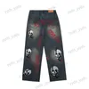 Мужские джинсы High Street Hip Hop White Jeans Mustery Street Dark Skull Print Pants Джинсы молодые люди T230406